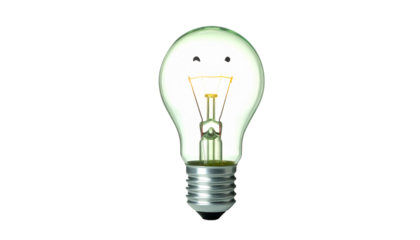 Happy Lightbulb with Smiling Face - Idea and Innovation Concept isolated on solid white background Png form