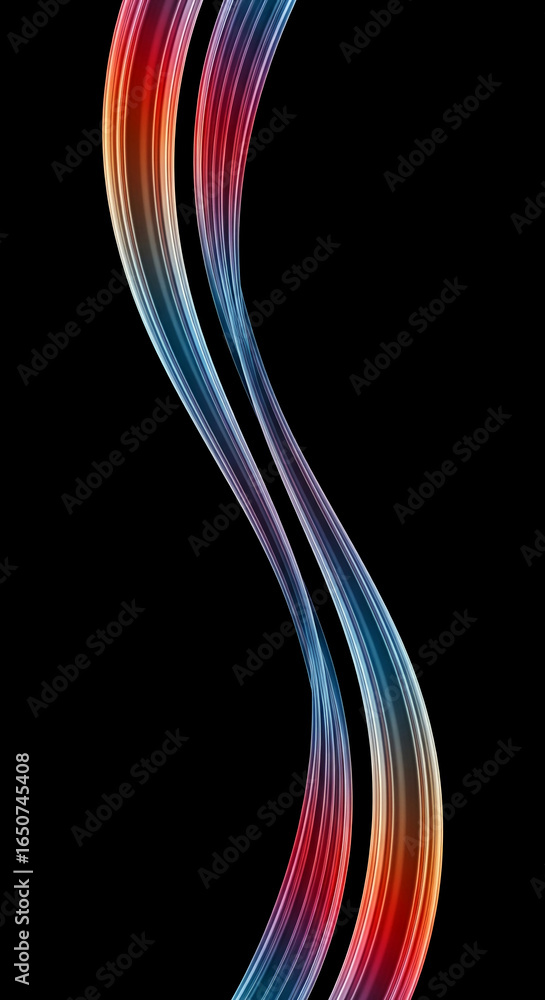 Poster abstract image of two vibrant, curved lines on a black background, creating a dynamic and modern des