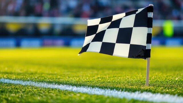 Black and white checkered flag on grass field