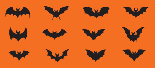 Halloween bat silhouette bat and bats. silhouettes of bat vector set .  Horror Bat Silhouettes Vector Collection – Gothic Flying Bat Illustrations