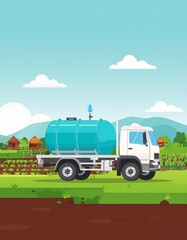 Mobile Water Purification Truck Providing Clean Water to Rural Villages - Flat Art Illustration