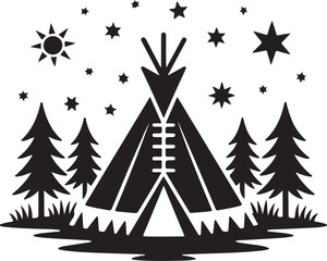 Obraz premium Camping adventure under the stars with teepee tent and forest design