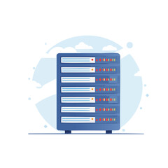 Modern flat vector illustration style of a data server rack