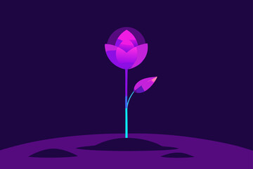 Bioluminescent Flower Growing in Purple Sand on Alien Planet