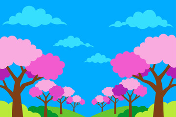 Blue Sky Above a Canopy of Bright Blooming Trees