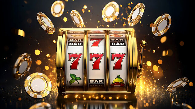 Vibrant casino slot machine with winning triple seven symbols