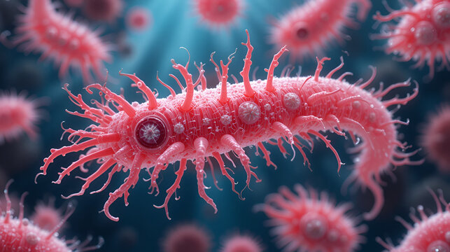 3D rendering of Vibrio vulnificus, is a bacterium that causes septicemia, severe wound infections, and gastroenteritis