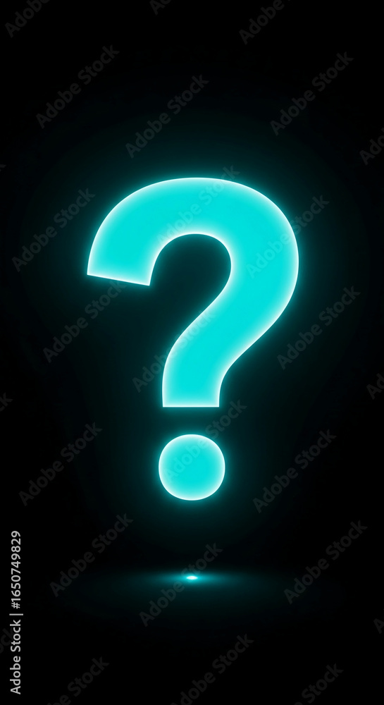 Aufkleber glowing cyan question mark on black background, creating a mysterious and inquisitive atmosphere, id