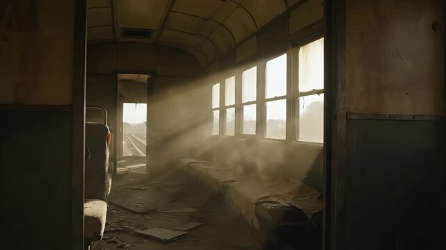 Dusty Sunlight Illuminating Forgotten Train Interior