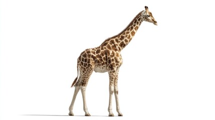 Naklejka premium Side profile of a giraffe against a white background
