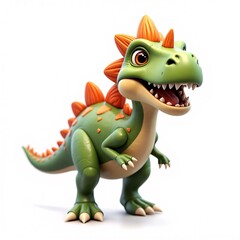 A cute, vibrant green cartoon dinosaur with prominent orange spikes stands on a clean white background, looking cheerful.