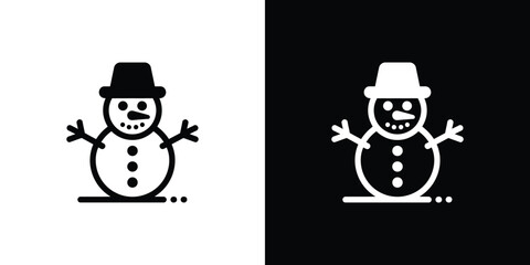Isolated Snowman Icon with Hat in Black and White Winter Illustration
