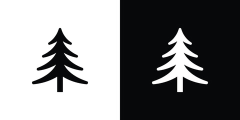 Obraz premium Inverted Evergreen Tree Icon Black on White and White on Black Backgrounds