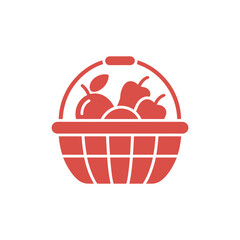 Red Fruit Basket Icon Apple and Pear Symbol for Design and Illustration