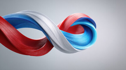 Abstract twisted ribbon in red white and blue forming infinity loop