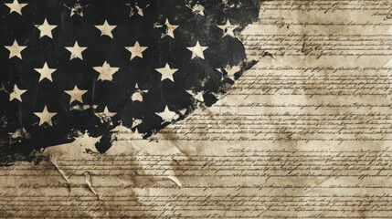 Vintage american flag over historic handwritten document