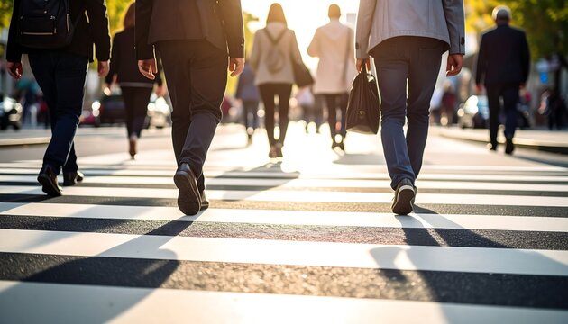 Pedestrians crossing a city street.