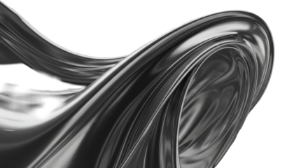 Pristine silver abstract sculpture with intricate organic folds and shimmering textures, illuminated by soft studio light, on a seamless neutral background. Concept of technological complexity and