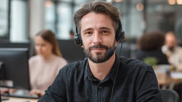 Dedicated Customer Support Representative: A close-up of a focused professional, headset on, radiating competence and approachability. This image encapsulates the essence of stellar customer service.