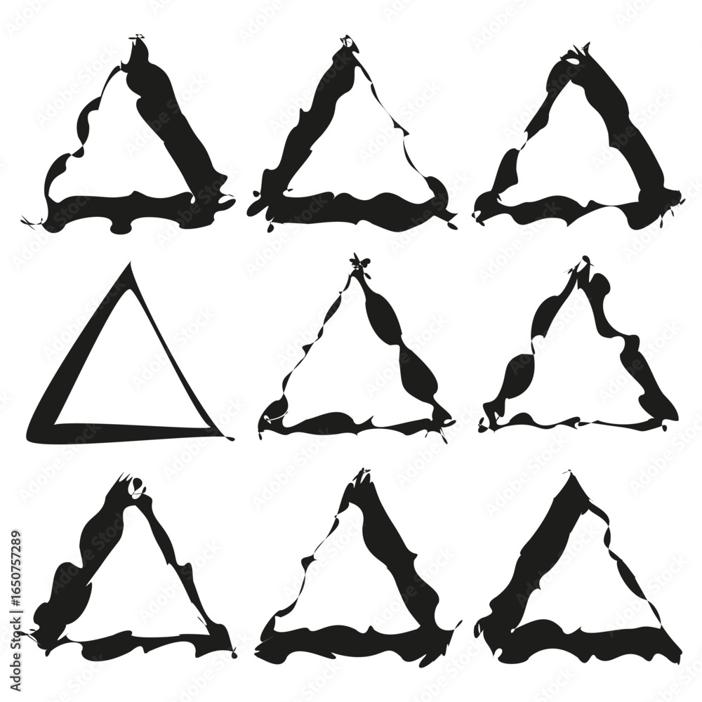 Poster grunge triangle shapes. distorted geometric forms. hand drawn set. vector abstract elements. eps 10.
