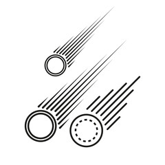 Flying comet illustration. Space meteor symbol. Dynamic motion graphic. Vector celestial object. EPS 10.