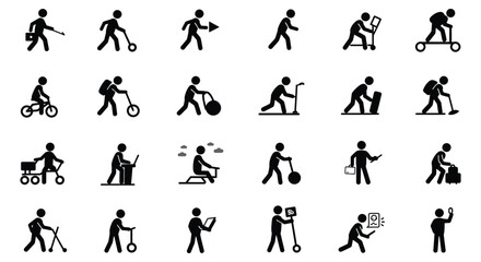 Collection of People Doing Different Activities Stick Figure Icons Set