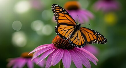 Fototapeta premium Vibrant Monarch Butterfly Perched on a Purple