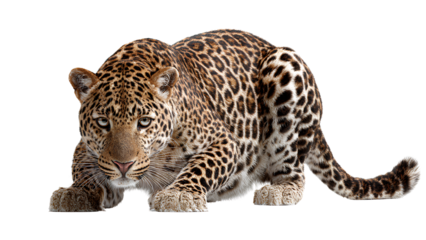 Leopard Crouching Stalking Pose – Wild Big Cat Predator Isolated