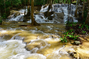 Pha Tad Waterfall in the forest at Kanchanaburi,Thailand.