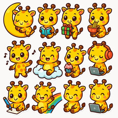 Obraz premium Set Sticker of Adorable Kawaii Chibi Giraffe Characters 