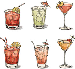 Hand-Drawn Cocktail Illustration Collection, featuring various alcoholic beverages