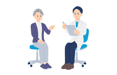 問診する男性医師とシニアの女性患者【人物ベクターイラスト素材】