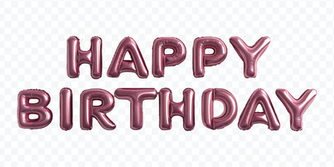realistic 3d HAPPY BIRTHDAY typography text made by with different colour foil balloons isolated on transparent background