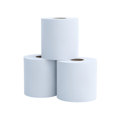 Three white toilet paper rolls stacked together 