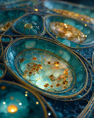Aquatic Microcosm Abstract Blue and Gold Cell Structures