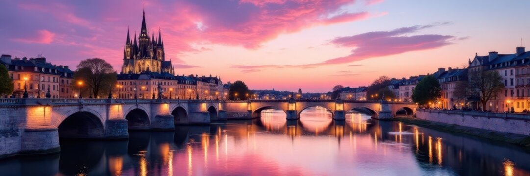Ponte de Bordeaux avec Cath?drale Saint-Michel et ponts lat?raux, Gothic style, river bridge, Bordeaux