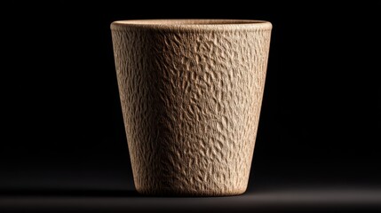 Textured Wooden Cup on Dark Background with Dramatic Shadow and Elegant Lighting