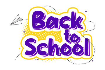 Back to school lettering in modern halftone background style. Vector text design. 
