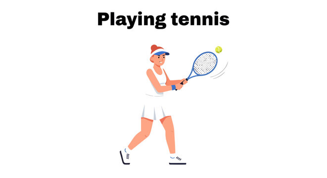 Female tennis player in sportswear hitting the ball with a racquet, sports activity vector illustration