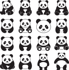 Obraz premium Panda Silhouette SVG | Cute Panda Clipart PNG Bundle for Cricut & SublimationPanda SVG Bundle | Cartoon Panda Silhouette PNG | Panda Bear Clipart for Stickers & T-Shirts