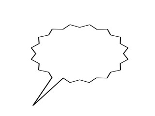 Jagged speech bubble outline with starburst edges on white background. Comic style dialog balloon template for text, chat, or message design. Abstract conversation graphic element illustration.