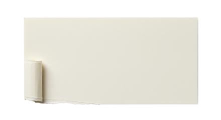 Premium off-white paper with elegant fine-grain texture, organically torn edge, flat on a bright white seamless background, macro top-down studio shot, concept of new beginnings and potential