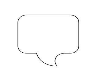 Blank rectangular speech bubble outline with tail on white background. Simple dialogue box template...