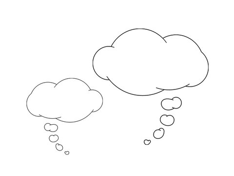 Blank thought bubble outline with cloud shape on white background. Simple idea balloon template for comic, imagination, or creative design. Minimal thinking cloud graphic element illustration.