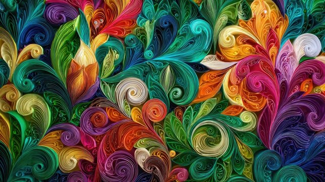 Vibrant paper swirls create an intricate floral design
