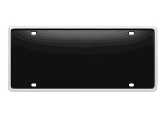 A blank, glossy black rectangular license plate with a white border, ready for text.