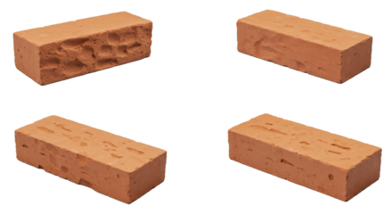 Four different textured red bricks, showcasing their unique surfaces and patterns on a clean white background.