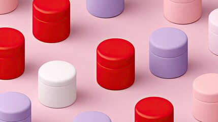 Colorful cosmetic jars on pastel background