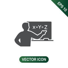 Teacher Explaining Algebra Equation on Blackboard