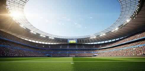Large football stadium full of fans ready for exciting soccer match
